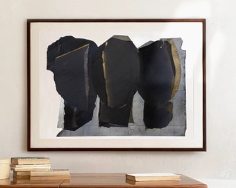 Dwell - Large Black and Gold Wall Art Print of Original Contemporary Painting, Abstract Minimalist Art for Wall