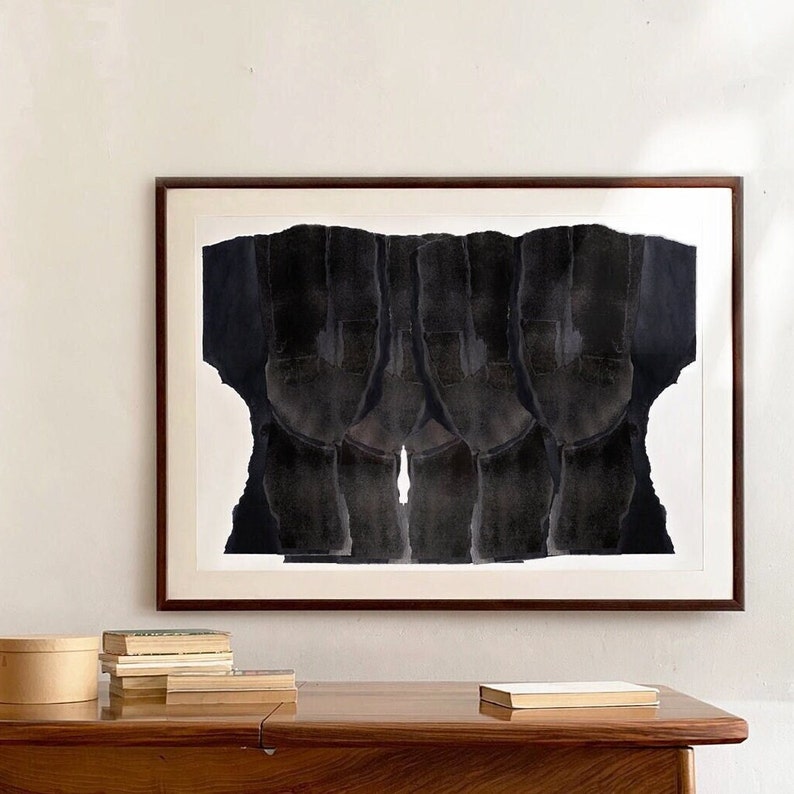 Minimalist People Print of Contemporary Black Abstract Painting, Modern Wall Art Decor Living Room, Minimal Artwork image 8