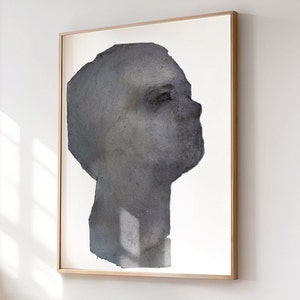 A New Day - Head of a Man, Art Print of Original Black and White Painting, Male Art, Powerful Human Being Portrait