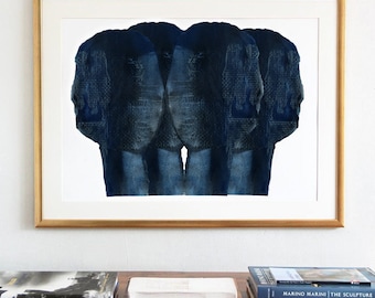 Minimalist Indigo Blue Print, Large Modern Abstract Wall Art, Minimal Artwork