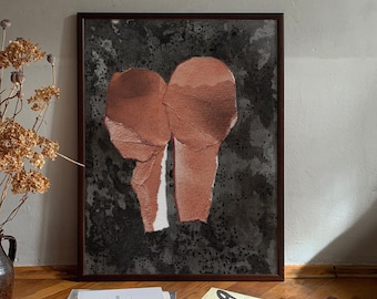 Love Story #4 - Romantic Couple Art Print of Original Painting, Abstract Modern Wall Art in Dark Grey and Copper