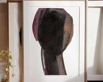 Woman Head Silhouette, Large Abstract Painting Print of Original Contemporary Art, Extra Large Wall Art in Purple and Black