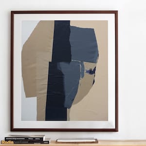 Neutral Beige Grey Black Abstract Wall Art, Large Giclee Art Print of Original Paper Collage Artwork