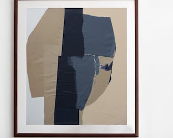 Neutral Beige Grey Black Abstract Wall Art, Large Giclee Art Print of Original Paper Collage Artwork