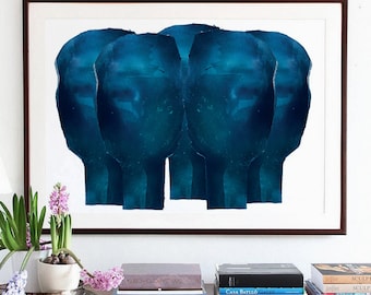 Multiple Blues - Large Abstract Wall Art Print of Original Painting, Modern Home Decor Blue Art Print for Living Room