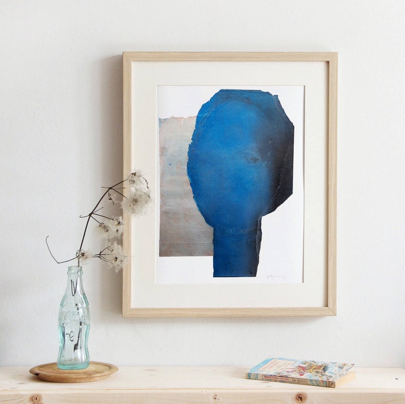 Abstract Blue Painting, Blue Wall Art, Living Room Decor, Chic Modern Art Print image 1