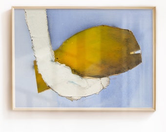 Rescued - Large Modern Art Print of Original, Figurative Painting Wall Art for Living Room, Light Baby Blue and Warm Yellow Art Work