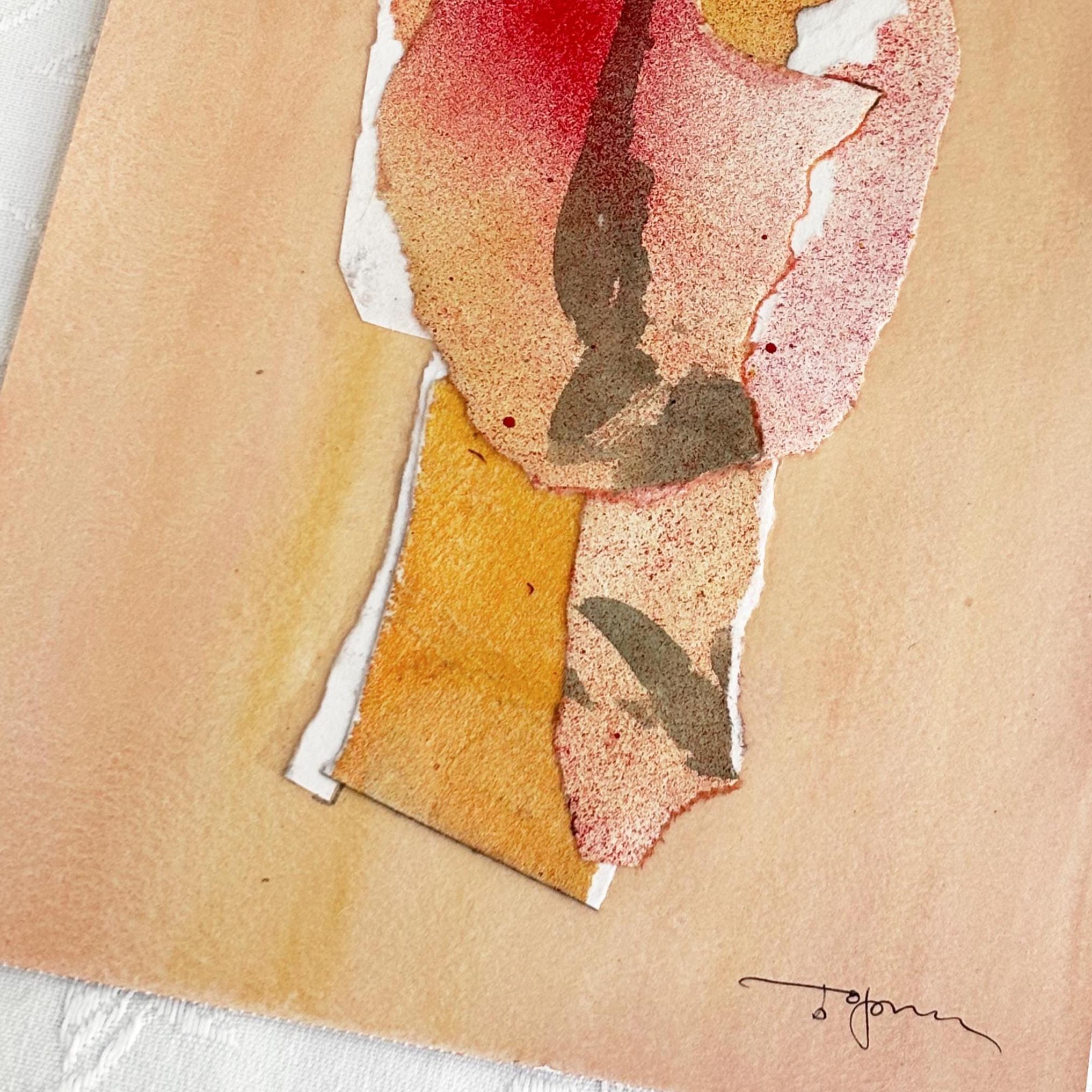 アーティストのサイン入り、抽象的な頭部を描いたオリジナルの温かみの 