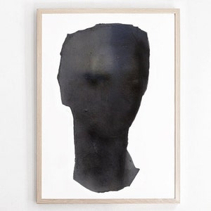 Dark Grey Man's Head, Fine Art Print of Original Contemporary Painting, Modern Male Portrait