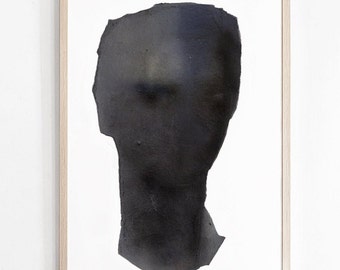 Dark Grey Man's Head, Fine Art Print of Original Contemporary Painting, Modern Male Portrait