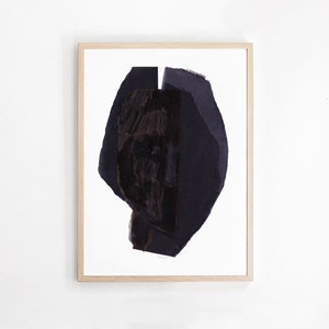 Black Wall Art with Dark Paper Collage Head, Minimal Abstract Print, Large Modern Black Art image 4