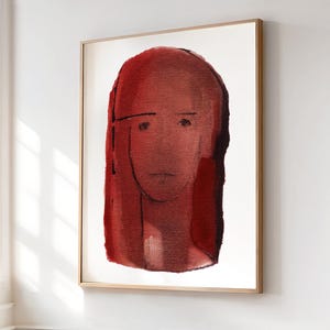 Red Woman Art Print of Original Painting Portrait, Modern Lady Face Wall Art, Contemporary Art, Gift for Her
