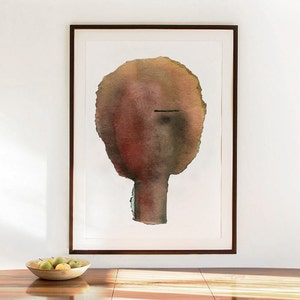Abstrakt kvinnaporträtt konsttryck, kvinnlig minimalistisk målning, jordig rostbrun väggdekor bild 3