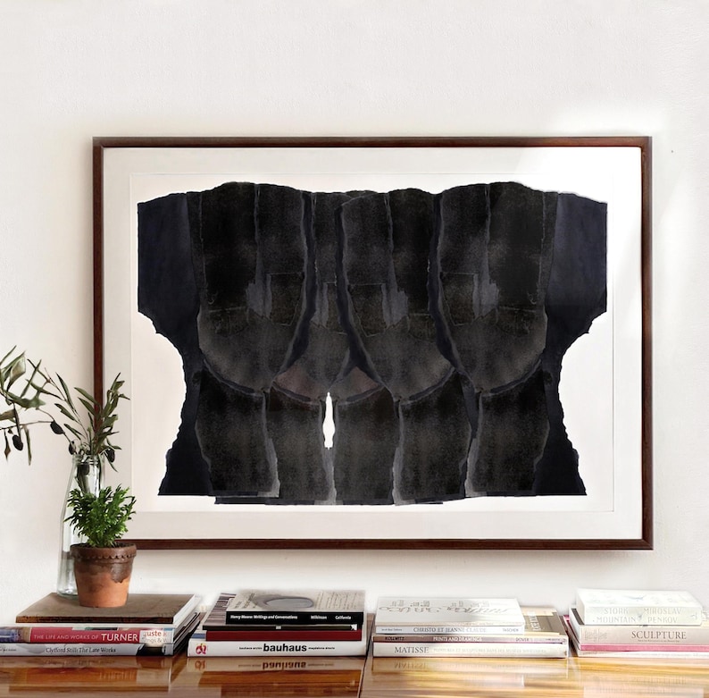 Minimalist Black Abstract People Art Print, Large Modern Wall Decor Painting