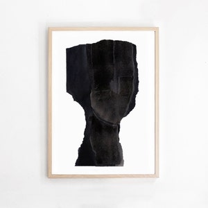 Stampa artistica su larga scala con testa nera del dipinto minimalista originale, arte della parete con testa astratta senza volto immagine 5