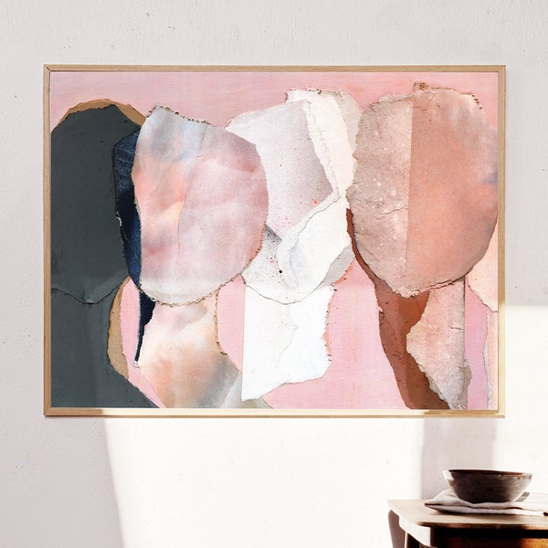 Dreamers II - Abstract Pink and Gray Art Print, Large Modern Living Room Decor