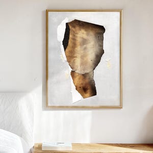 Priceless One - Minimalist Abstract Painting Print in Old Gold, Black, White and Gray , Large Scale Neutral Wall Art, Modern Trendy Decor