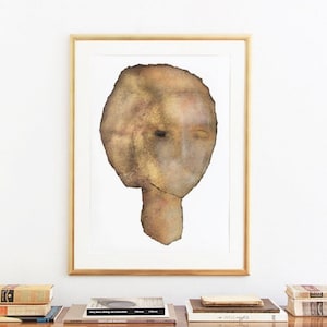 Contemporary Female Portrait Print of Original Woman Head Painting in Gold, Large Feminine Wall Art, Bold Modern Art