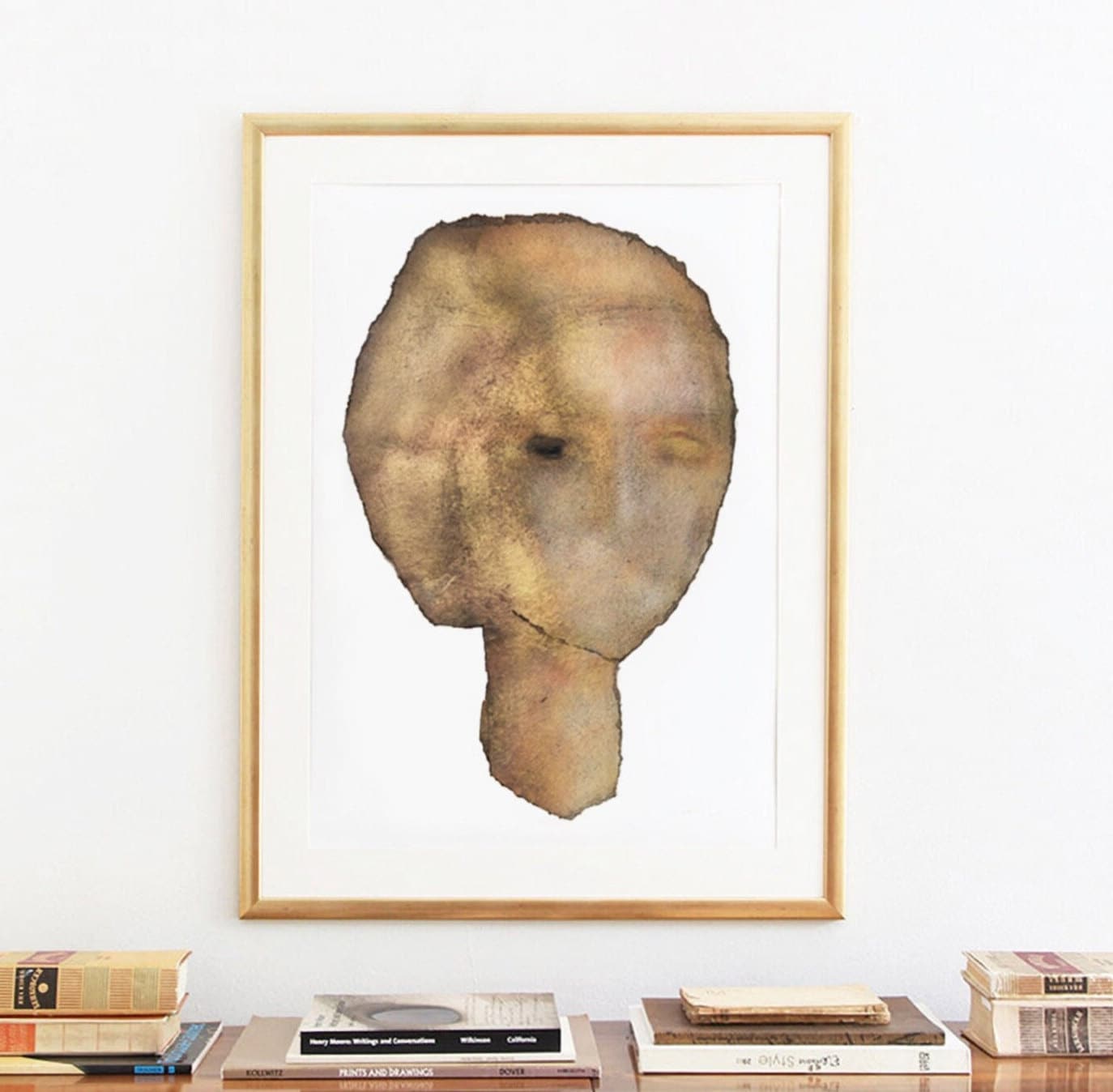 Contemporary Female Portrait Print of Original Woman Head Painting in Gold, Large Feminine Wall Art, Bold Modern Art