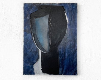 Blue Night - Contemporary Original Painting, Abstract Dark Blue and Black Art on Canvas, Ready to Hang