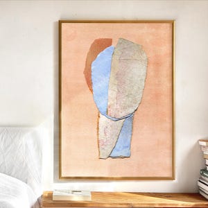 Large Minimalist Soft Colors Painting Print with Abstract Head, Modern Light and Pastel Wall Art, Sky Blue & Pale Orange Calming Home Decor