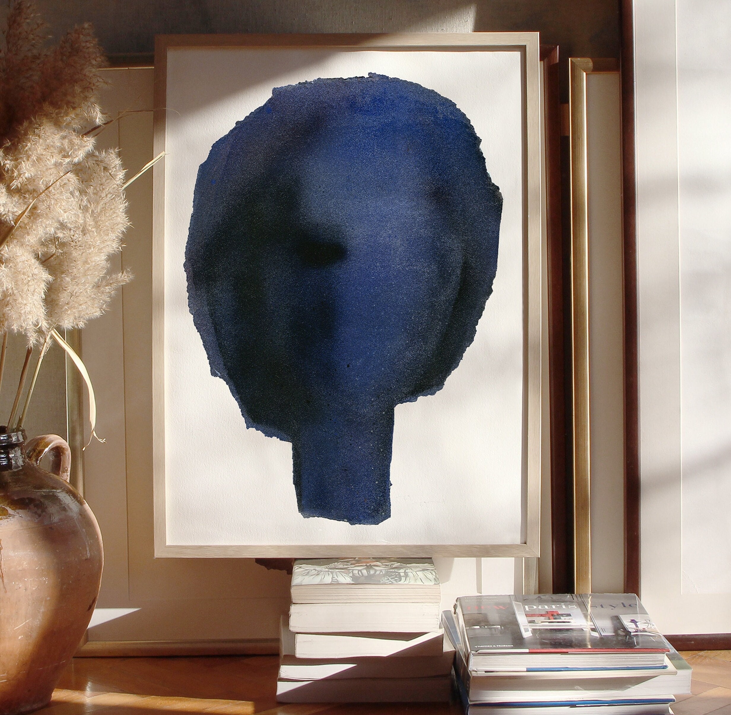 Modern Minimalist Woman Wall Art Print of Original, Large Abstract Blue ...