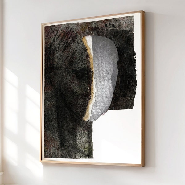Man in het zwart, kunstafdruk van origineel kunstwerk, groot abstract minimalistisch schilderij