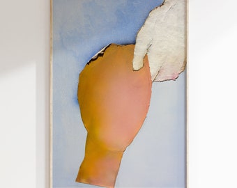 Hold Me - Large Contemporary Art Print in Serene Light Blue and Warm Pink and Orange of Original Painting, Statement Wall Art