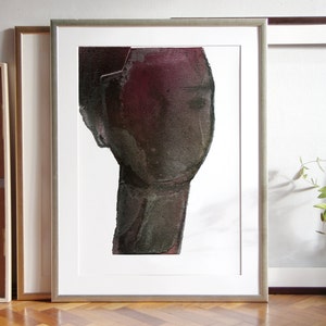 Giclee Print of Modern Woman Painting, Dark Violet, Black and White Lady Portrait, Large Abstract Wall Art