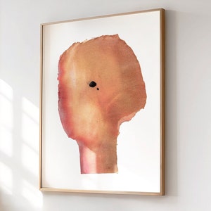 Minimalist Coral Wall Art Print with Abstract Face of Original Painting, Soft Orange Color Home Decor