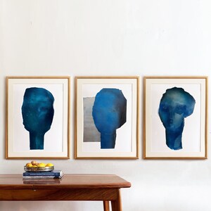 Abstract Blue Art Print, Monumental Head Form, Blue Painting Face, Large Modern Artwork image 6