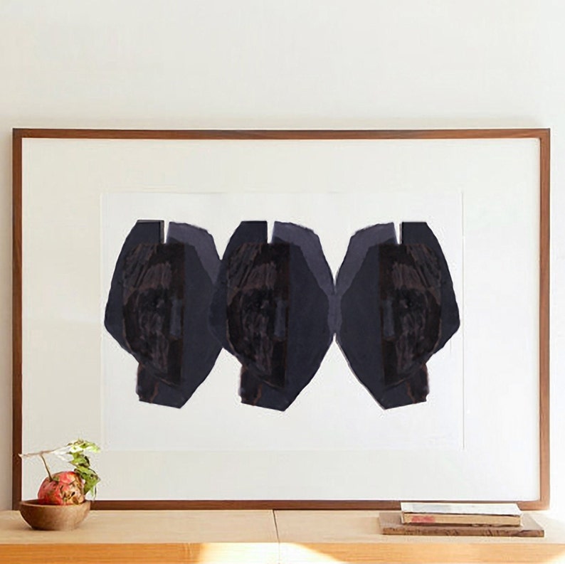 Three Abstract Heads, Minimal Black and White Print, Large Wall Art Print of Original, Modern Fine Art Painting image 6