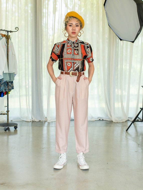 Vintage 80s Pale Pink Plaid Peg 