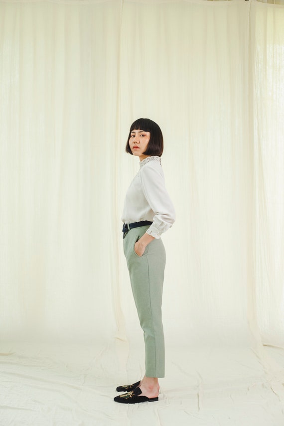Trousers l Olive green high-waisted vintage trouse