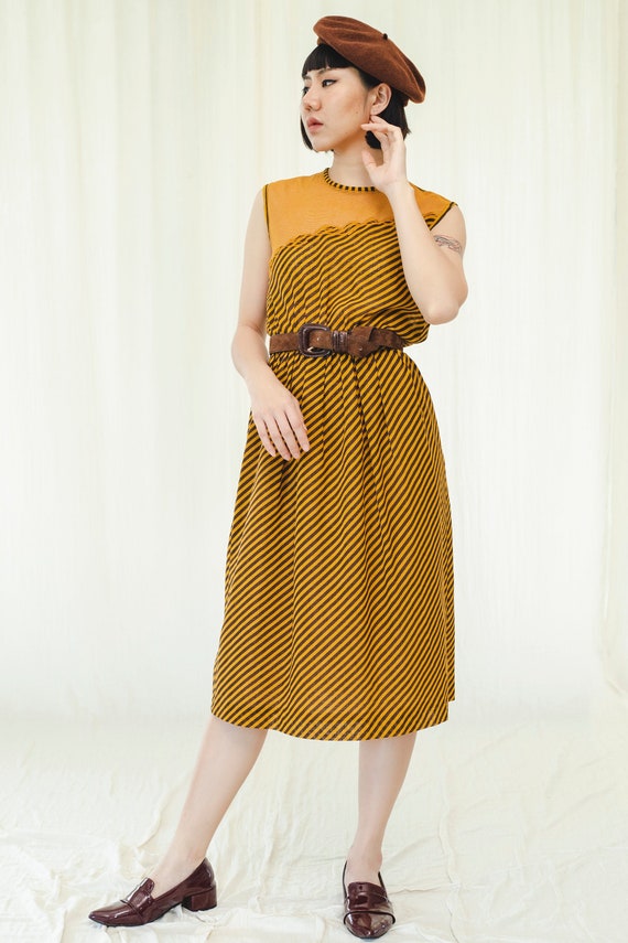Dress | Japanese Mustard Sleeveless | Vintage 1980