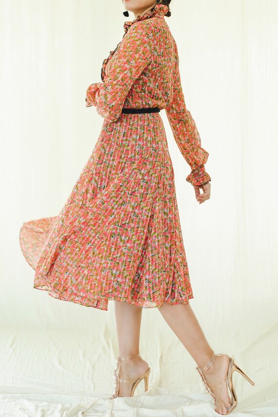 1980s Japanese design vintage ruffle neck chiffon
