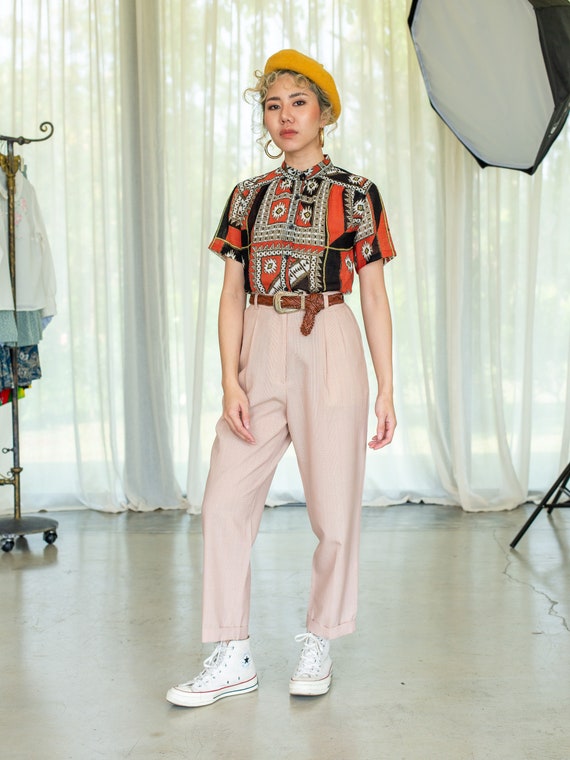 Vintage 80s Pale Pink Plaid Peg 