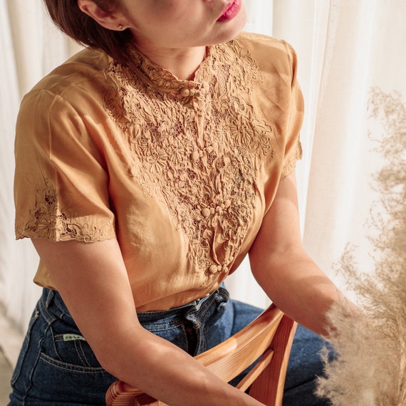 Vintage Pure Silk Hand Embroidered Blouse