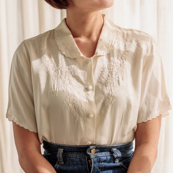Vintage Pure Silk Hand Embroidered Blouse