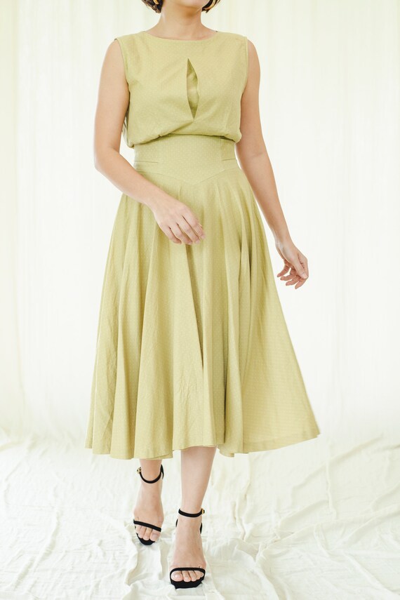 Olive green polkadot vintage dress