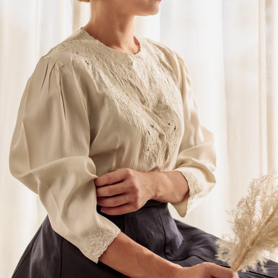 Vintage Pure Silk Hand Embroidered Blouse