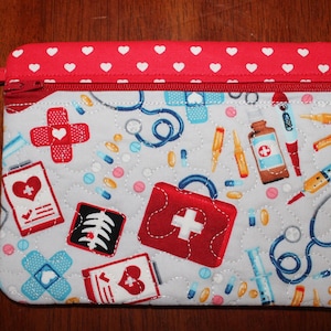 Quilted First Aid Zipped Pouch with Lobster Clasp