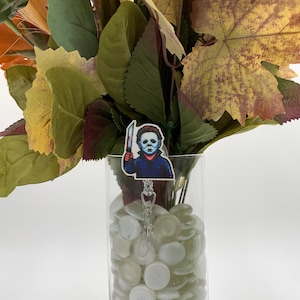 Michael Myers Badge Reel – Acrylic Topper ID Clip – Retractable RN Badge Holder – Halloween Nurse Badge – Healthcare Professional Accessory