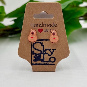 Capybara Stud Earrings – Kawaii Resin Capybara with Fruit – Hypoallergenic Animal Earrings – Stainless Steel Posts – Cute Small Earrings