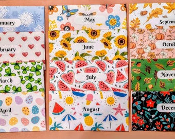 12 Envelopes Monthly A6 Envelopes | Printable | Fits A6 Binder