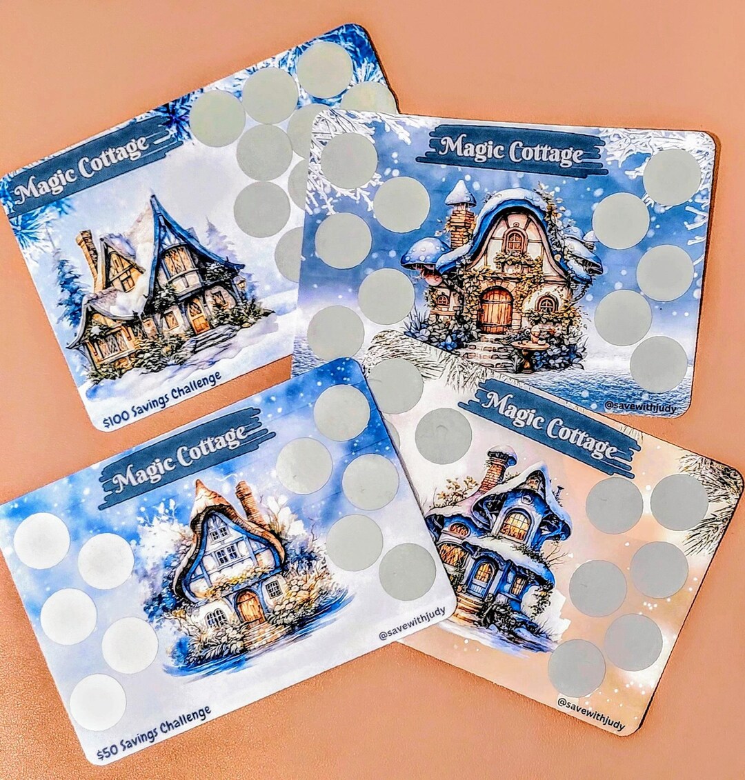 Winter Cottage Scratch-off Savings Challenge: 5x7 Card - Etsy