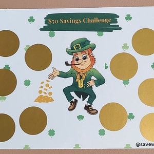 Leprachaun Scratch-Off Savings Challenge | 5X7 | 50 Dollar Savings | 1 Sided Challenge