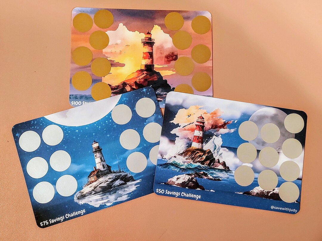 Lighthouse Scratch-off Savings Challenge: 50, 75, 100 Dollar Savings - Etsy