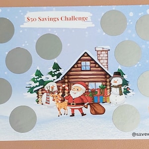 Christmas Cottage Scratch-Off Savings Challenge | 5X7 | 50 Dollar Savings | 1 Sided Challenge
