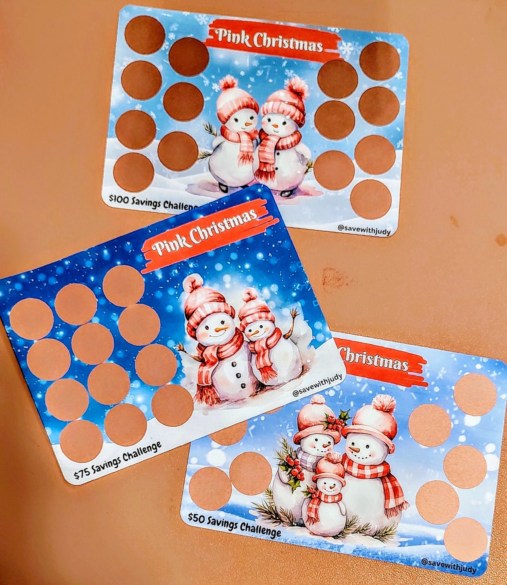 Pink Christmas Scratch-Off Savings Challenges | 5X7 | 1 50, 1 75 and 1 100 Dollar Savings | 1 Sided Challenge